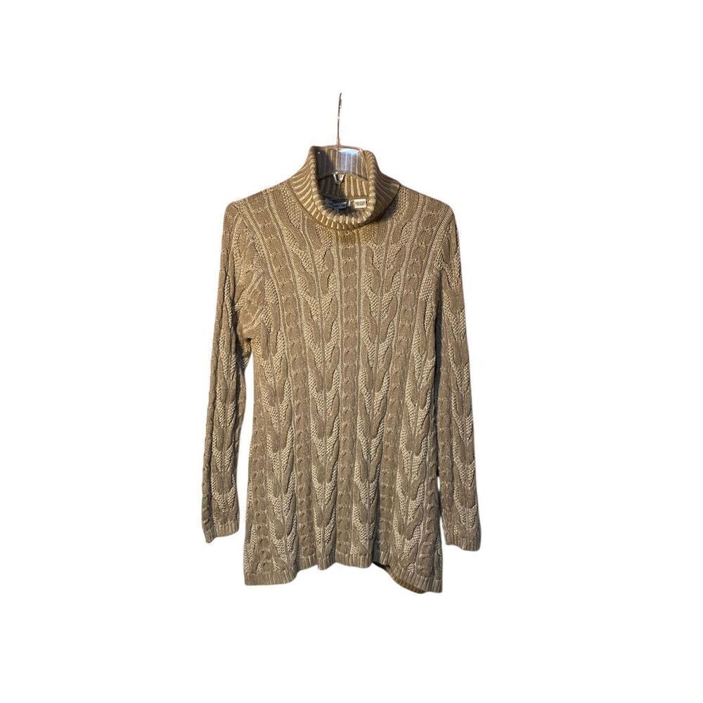 Eight eight eight women’s tan cableknit, turtleneck, sweater, size large